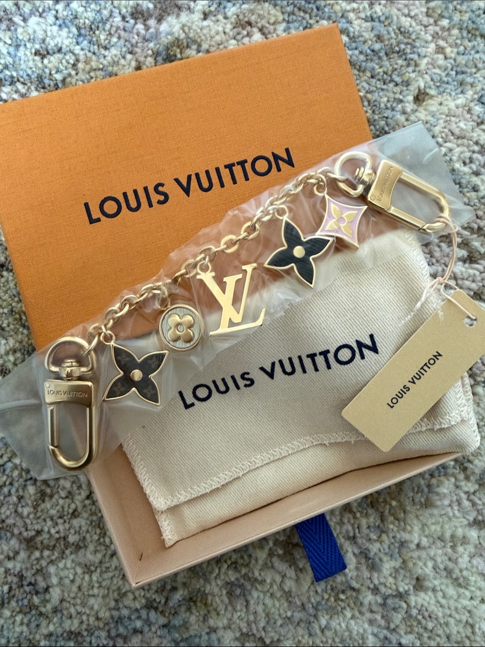 Louis Vuitton Gold, Black & Pink Monogram Charm Bracelet